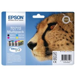 Epson Cheetah T0715 DURABrite Ultra Ink, Ink Cartridge, Black, Cyan, Magenta, Yellow Multipack, C13T07154010 (package 4 each)
